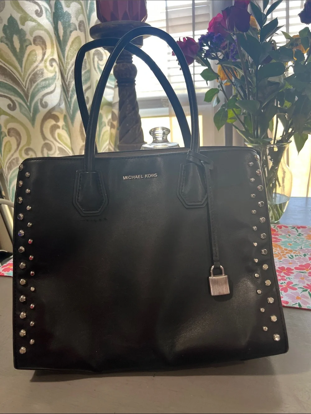 Michael Kors Black Studded Leather Tote Bag